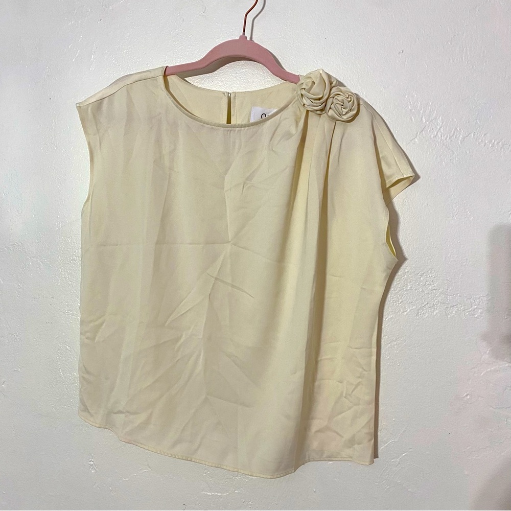 O&F Original Design Silky Rosette Blouse Shoulder Detail Loose fit Dressy Formal